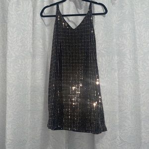 CANDIE’S sequin gold + black dress